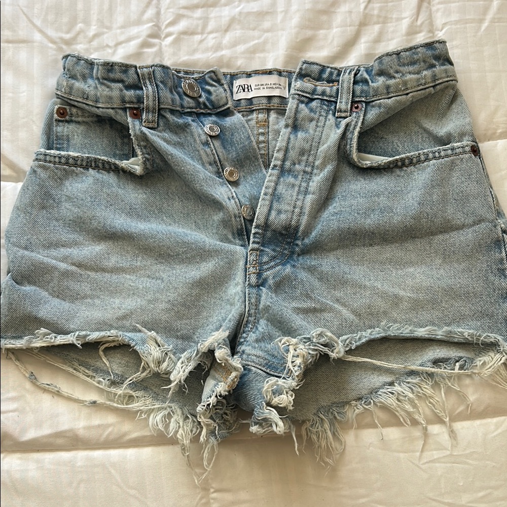 Zara Blue Jean Shorts High-Waisted Distressed